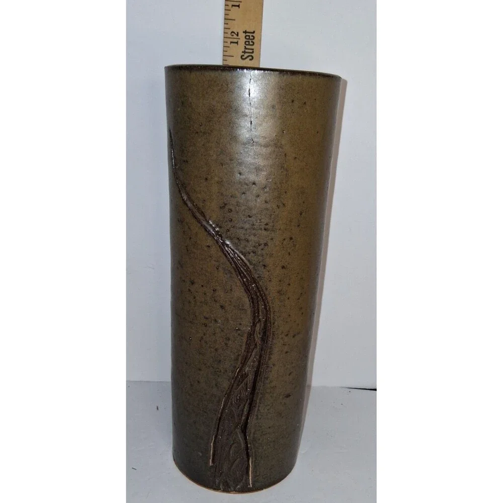 Vintage Japanese Studio Art Pottery Cylinder Ikebana Vase